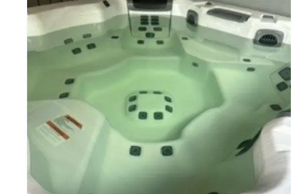 Closeup shot of a green swim spa