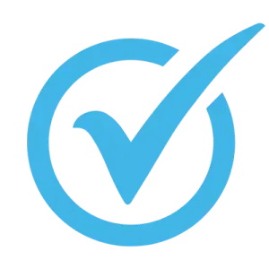 Clip art of a light blue check mark.
