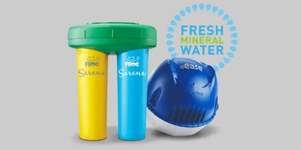 FROG @ease® and FROG Serene® floating side by side with the Fresh Mineral Water® logo in the background.